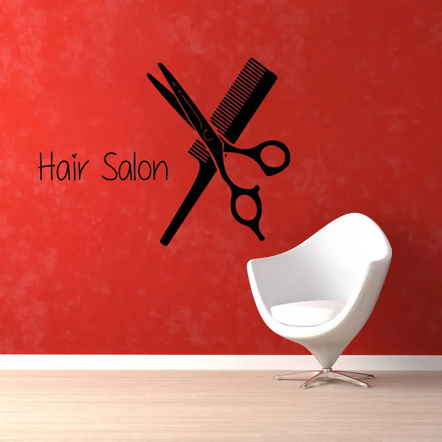 Wall Decals Comb Scissors Hair Salon Vinyl Sticker Murals Wall Decorin