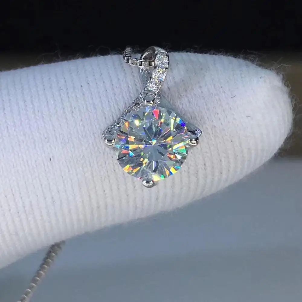 

Poetry Of Jew Store Round Silver Moissanite Pendants 1ct D VVS Luxury Moissanite Weding Pendants for Women
