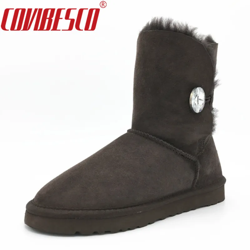 COVIBESCO Classiche da Donna 100% Pelle di Pecora a Metà polpaccio Stivali Da Neve Inverno Stivali di Pelliccia di Pecora Appartamenti Stivali Da Neve Caldo per la Donna scarpe