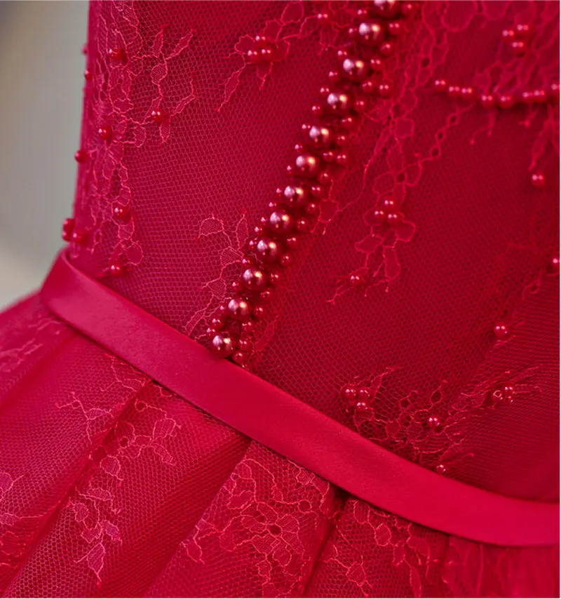 Beauty-Emily Luxury Burgundy Lace Prom dresses 2017 Sexy Boat-Neck Pearls Lace-Up Beading Evening Party Gowns Graduation Dress