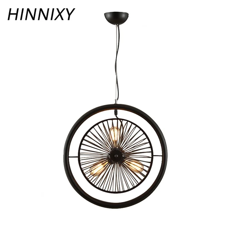 

Hinnixy Retro Electric Fan Pendant Lights E27 110V 220V Black Iron Hanging Lamp Bar Cafe Restaurant Home Lighting Fixture Decor