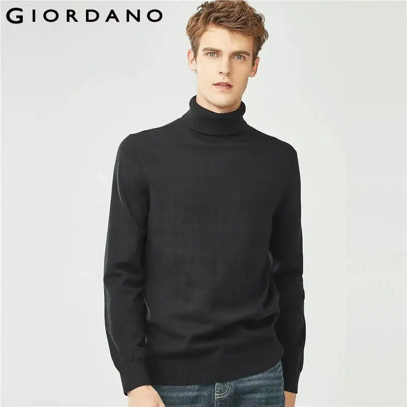 

Giordano Men Sweater Men Combed Cotton Solid Turtle Neck Sweater Ribbed Cuffs And Hem Hombre Warm Pullover Men Sweaters New