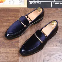 Для мужчин Фирменная Новинка роскошный синий черный Пенни-лоферы в стиле пэчворк, натуральная кожа, конский волос круглый носок модельная обувь без застежки; обувь