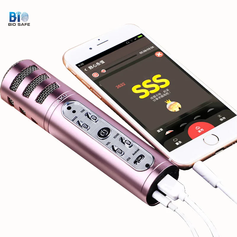 Biosafe IOS Android проводной микрофон живой алюминиевый бас аудио AUX Mikrofon с внутренней