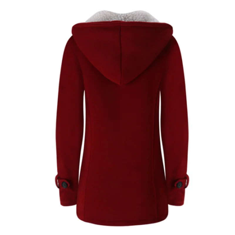 New Women Hooded Ox Horn Button Long Sleeve Coat Outwear Ladies Warm Jacket Tops