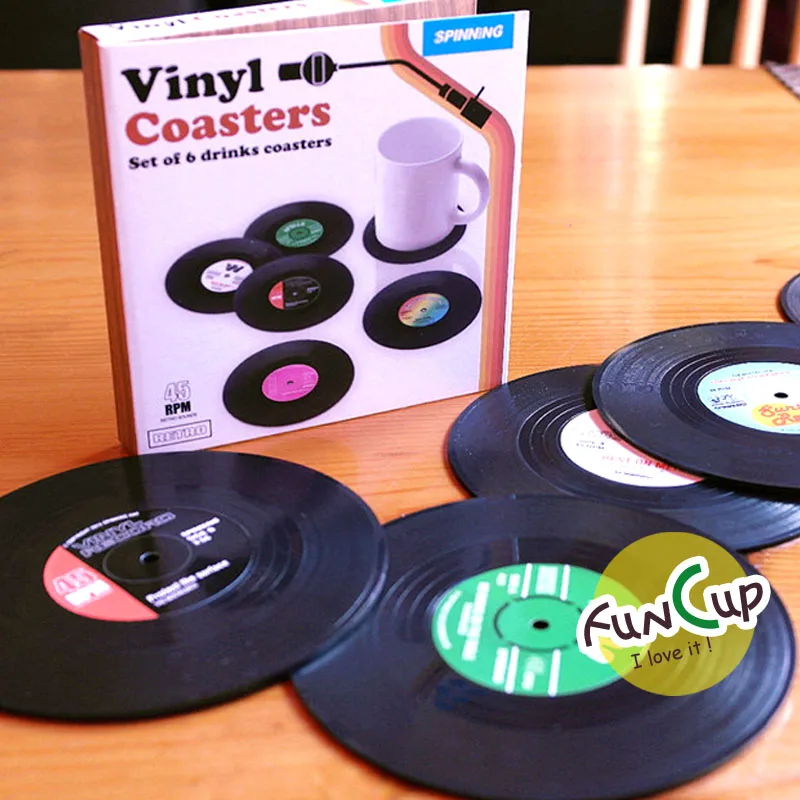 12Pcs/lot Creative Vinyl record Coasters drinks EVA coaster Insulation