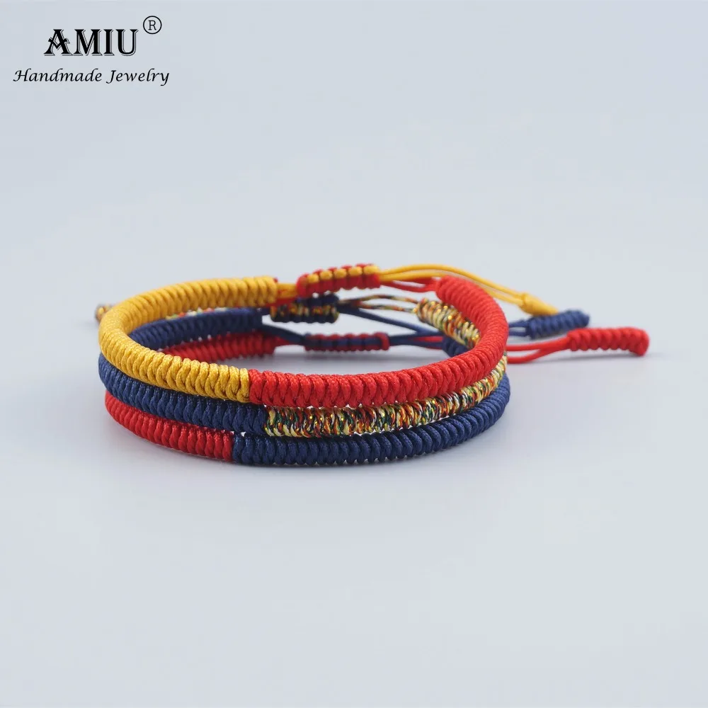 AMIU 3 шт. разноцветные тибетские буддистские очаровательные тибетские браслеты и браслеты для женщин и мужчин ручной работы с узлами веревочный браслет