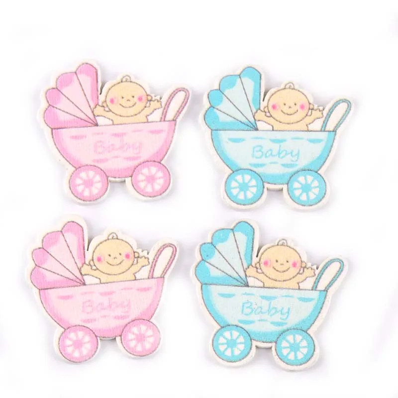 

no Holes blue/pink Baby carriage painted Wood Buttons For handmake Scrapbooking 20pcs 37x36mm Craft MT1308