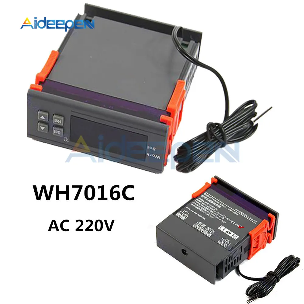 

WH7016C AC 220V 10A LCD Digital Temperature Controller Regulator Thermostat Switch Thermometer with Probe -50~110 Celsius