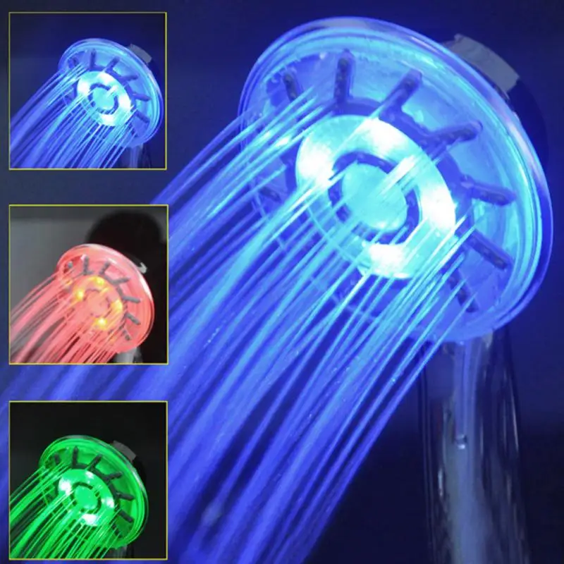 

3 Colors LED Shower Head Changing Light Water Temperature Rainfall Hand-held New
