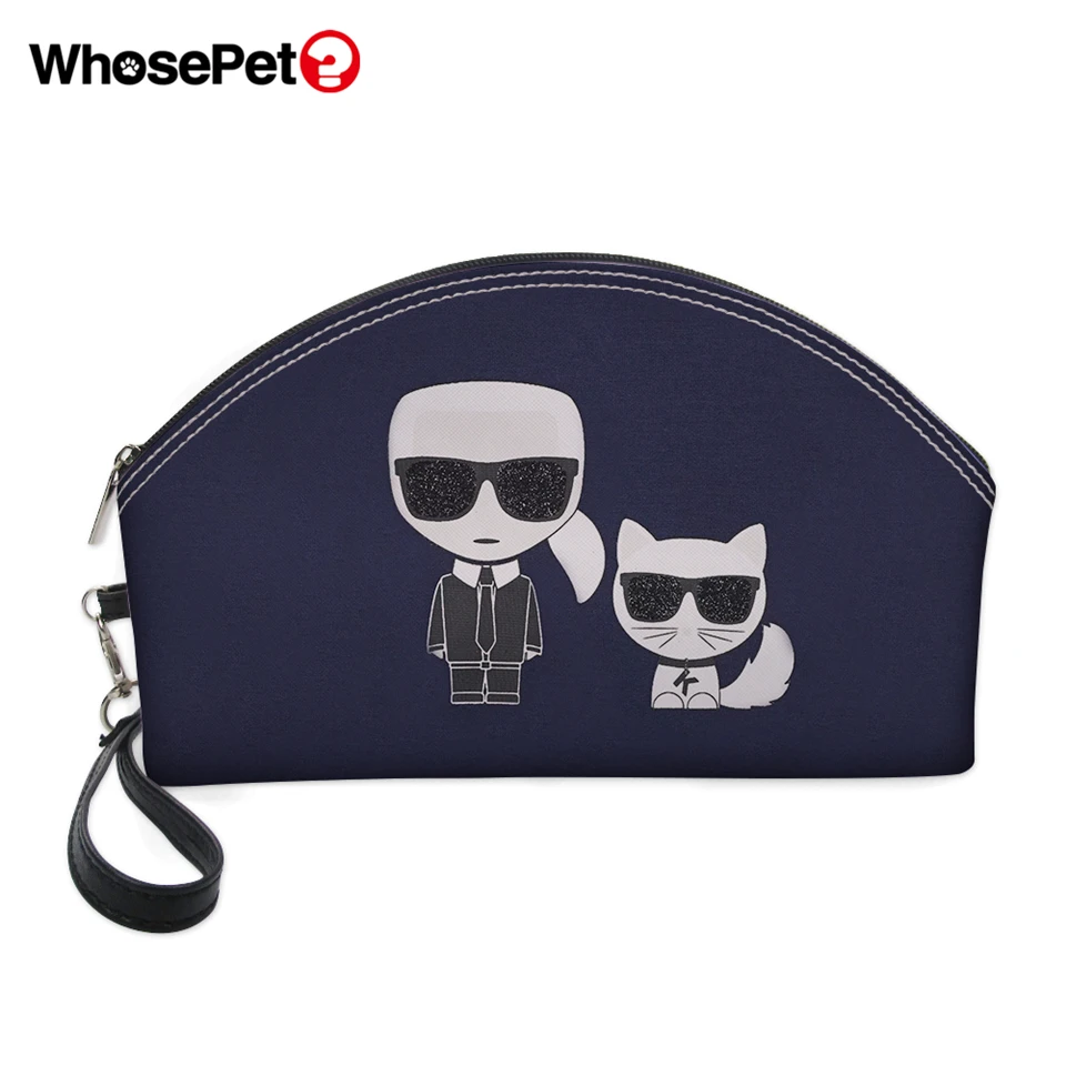 

WHOSEPET Women PU Cosmetic Bag Girls Karl Lagerfelds Prints Pattern Beautician Fashion Toiletry Bags Girls Travel Make Up Case