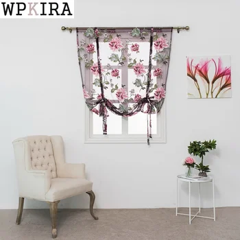 

Kitchen short sheer burnout roman blinds curtains peony sheer panel tulle window treatment door curtains home decor 223&30