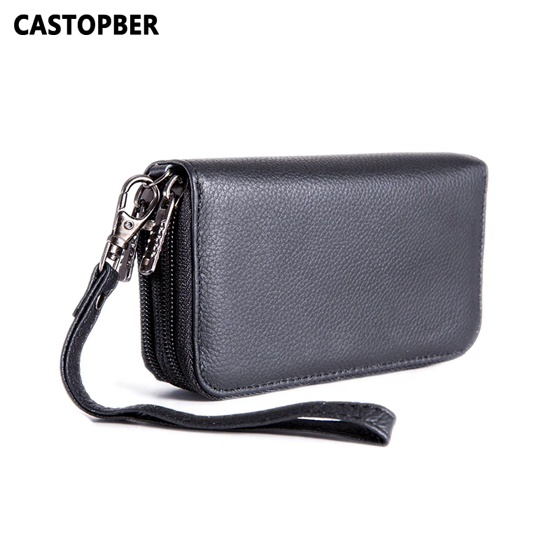 

Key Wallets Holder Cowhide Genuine Leather For Men Organizer 2 Zipper Wallet Clutch Coin Purse Man Cell Phone Bag Waist Famous