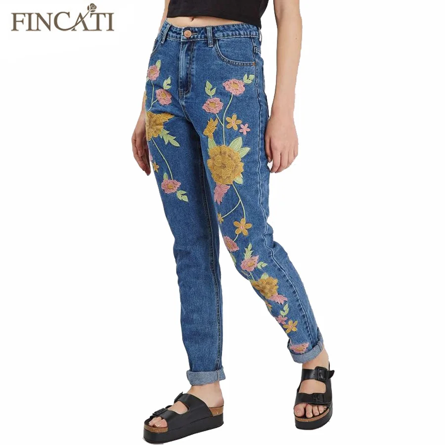 Women Jeans 2017 Spring Summer Flower Embroidery Vaqueros
