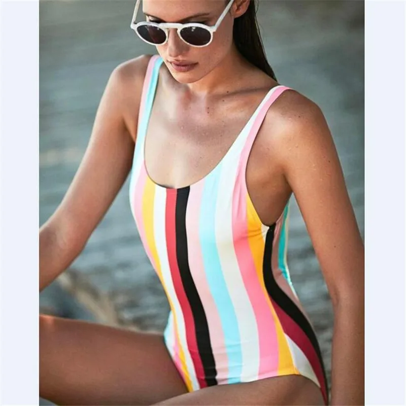 

2019 bikini set sexy swimwear women bikinis brazilian set swimsuit Female one pieces Rainbow Stripe bikini push up crop bikini