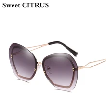 CÍTRICOS dulces Moda 2017 Revestimiento de Espejo gafas de Sol Sin Montura Mujeres Brand Mujer de Gran Tamaño Gafas de Sol gafas de sol mujer