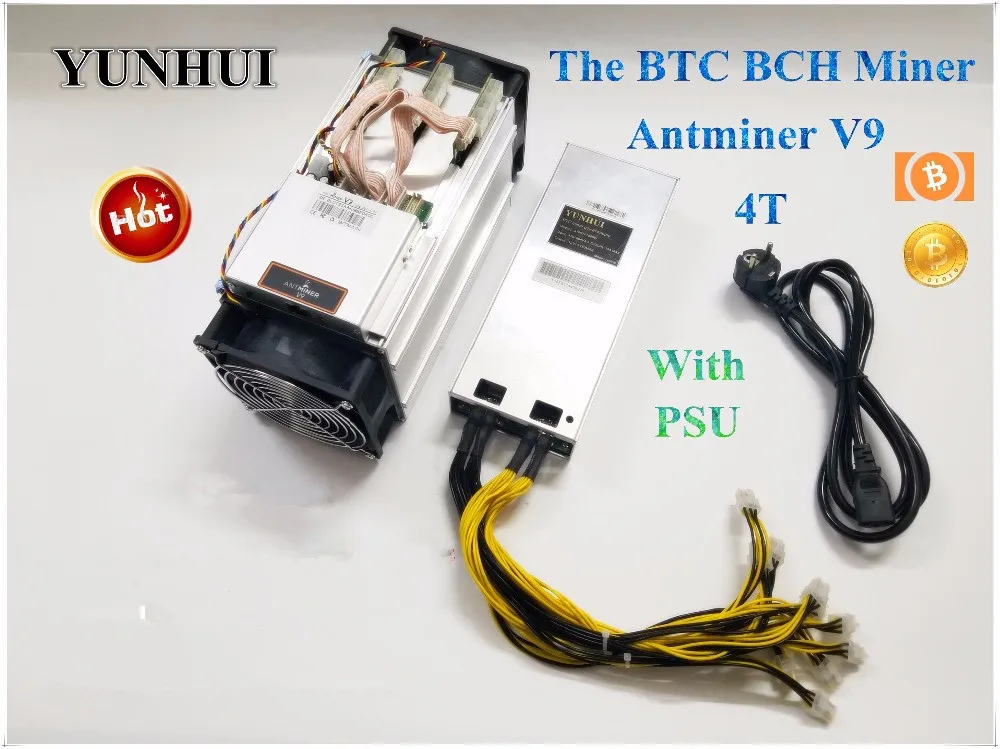 Новейший AntMiner V9 4 T/S Bitcoin Miner(с питанием) Asic Miner Btc Miner лучше, чем Antminer S7 S9 S9i T9 Whatsminer M3