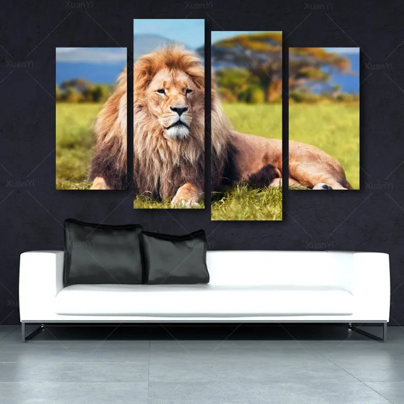 Pintura al óleo de león africano para decoración de sala de estar, cuadro  de Arte Moderno impreso, lienzo de Animal para pared, 4 piezas|picture for  living room|wall pictureslion oil painting - AliExpress