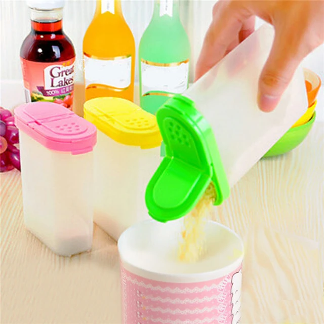 3 Color 250ml Plastic Food Seasoning Container Kitchen Spice Boxes Jar Double Lid Cereal Condiment Bean Storage Bottle Container 2