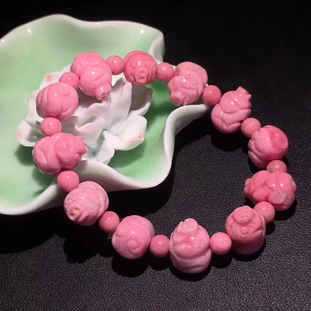 

Genuine Natural Rhodonite Red Rose Gemstone Crystal Pi Xiu Shape Beads Stretch Bracelets 15x10mm Women Men Fashion Gift AAAAA