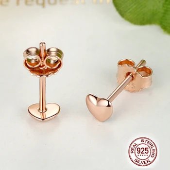

Classic 925 Sterling Silver Petite Hearts, Rose Gold or Silver Push-back Female Small Stud Earrings Compatible with Pan Jewelry