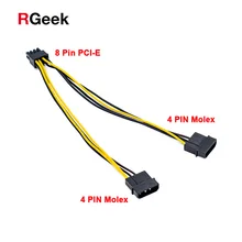 8 pinos pci-e express pcie para 2 molex lp4 4 pinos conversor adaptador cabo de alimentação 8 polegadas (20 cm)