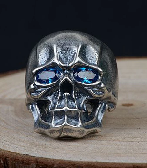 

100% Real 925 Sterling Silver &CZ thai Men's SKull VINTAGE ring rings Vintage jewelry A2563