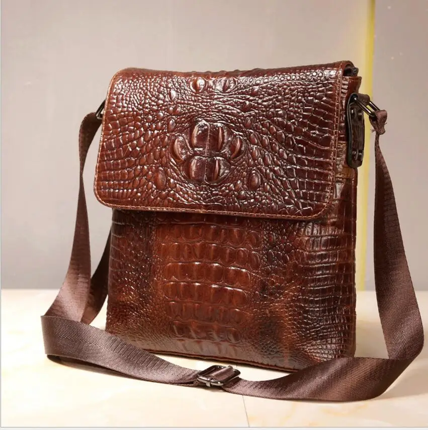 

Genuine Leather Brand shoulder bags Designer men Crossbody Bag Crocodile pattern Shoulder Bags Vintage Small square Bag Handbag