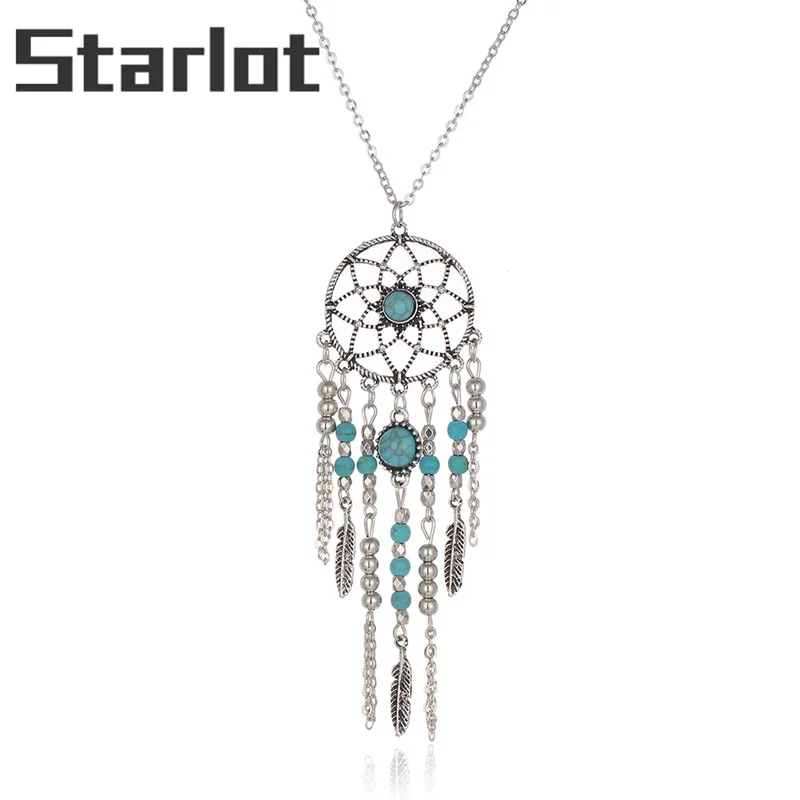 Винтаж Dream Catcher листья колье кулон Цепочки и ожерелья серебро Цвет девушка Биб