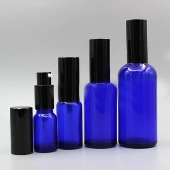 

2/10pcs 5ml 10ml 15ml 20ml 30ml 50ml 100ml Empty Blue Essential Oil Lotion/Emulsion Bottles with Black Cover Lid Refillable Vial