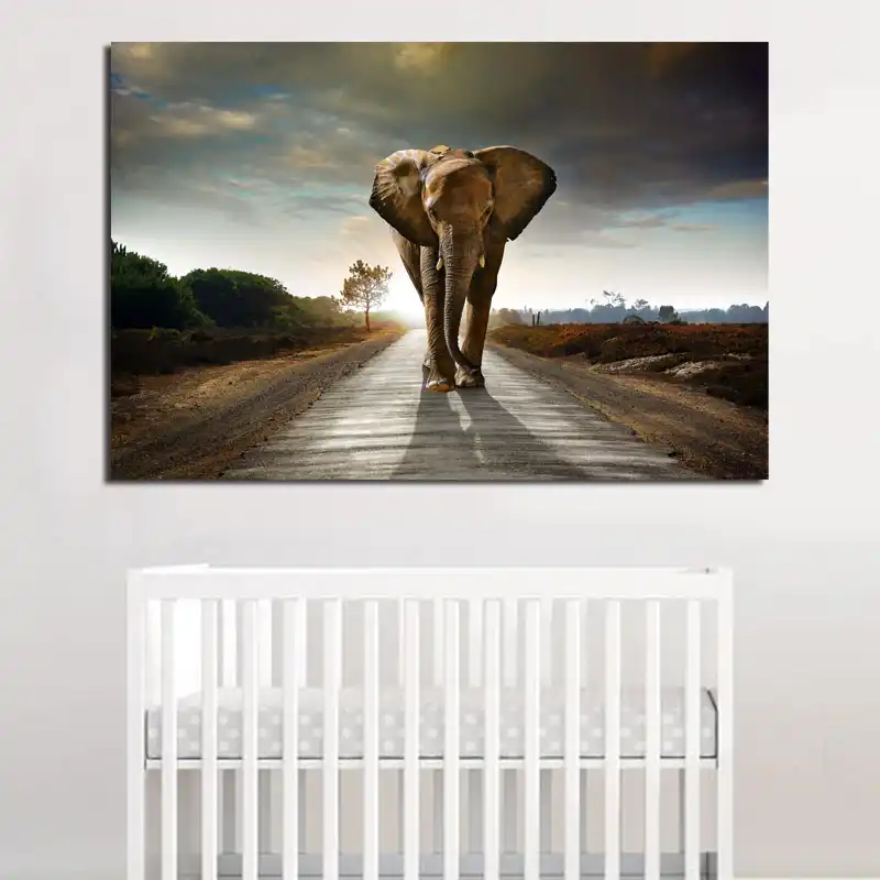 African Elephant Walking Wallpapers Art Canvas Poster Painting Oil Wall Picture Print Nursery Kids Room Home Bedroom Decoration