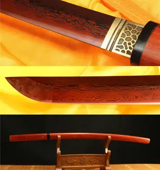 

40'DAMASCUS FOLDED STEEL CLAY TEMPERED RED ROSEWOOD JAPANESE KATANA SWORD