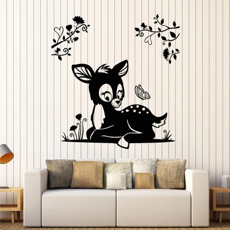 

Deer Wall Sticker Sofa Background Decorate Nursery Vinyl Wall Decals For Kids Room Animal Fawn Branches Art Stickers Mural