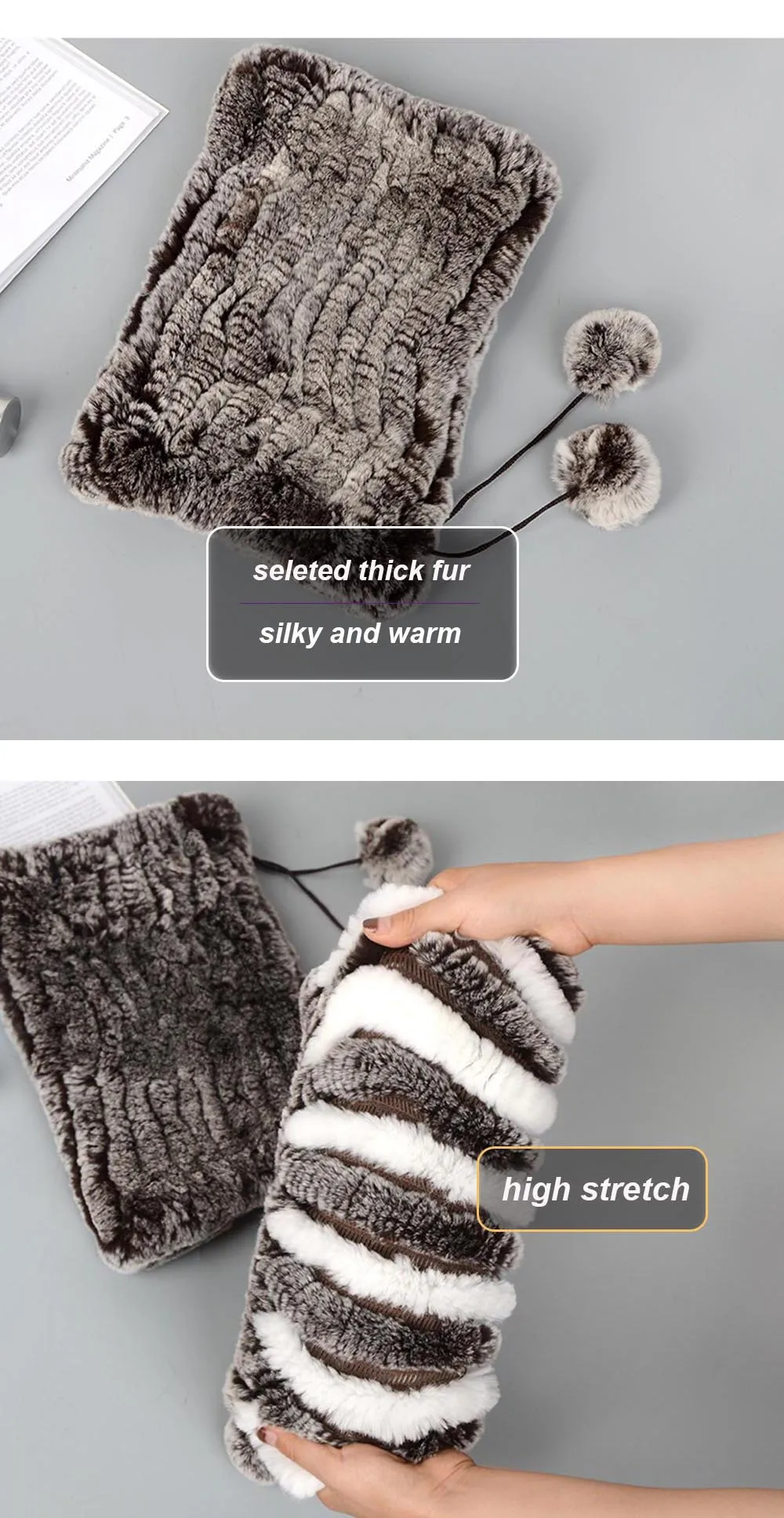 Knit rex rabbit hat neck warmer details 2