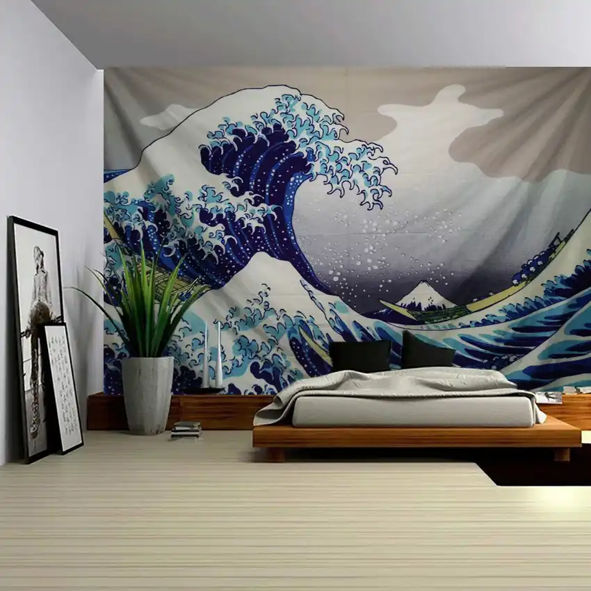 kanagawa tapiz de surf para colgar en la pared tela decorativa de fondo de fresco adorno de pared para dormitorio cortina pintura de pared