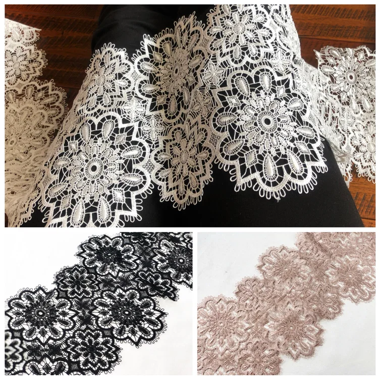 

4M/lot 20cm wide black white khaki water soluble hollow-out skirt lace fashion retro clothing scarves curtain accessories SC638