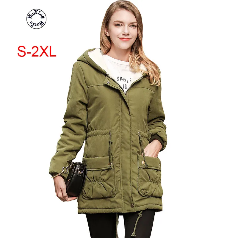 

Woxingwosu girl's hooded parkas Europe and the United States cap cotton-padded jacket size S to 2XL