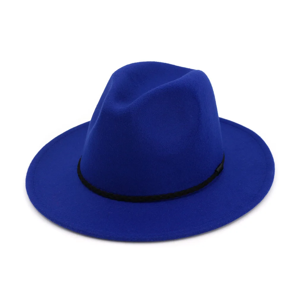 Шерстяная фетровая шляпа Панама Trilby Jazz Fedoras головные уборы с черными плоскими полями для торжественных вечеринок верхняя шляпа для женщин и мужчин унисекс - Цвет: BLUE