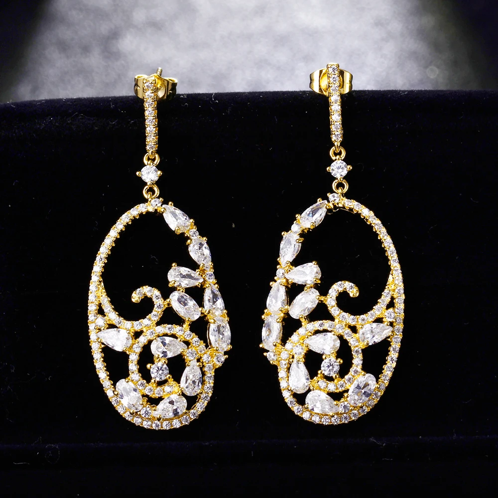 New elegant women's earring White/Gold color jewelry shiny jewellery drop earrings for bridesmaid
