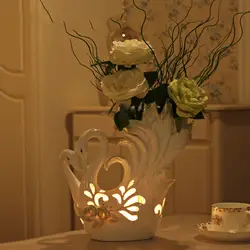 Мода пара белых лебедей падение в любви статуя свадебный подарок креативная ваза светодиодные лампы украшение из эпоксидной смолы
