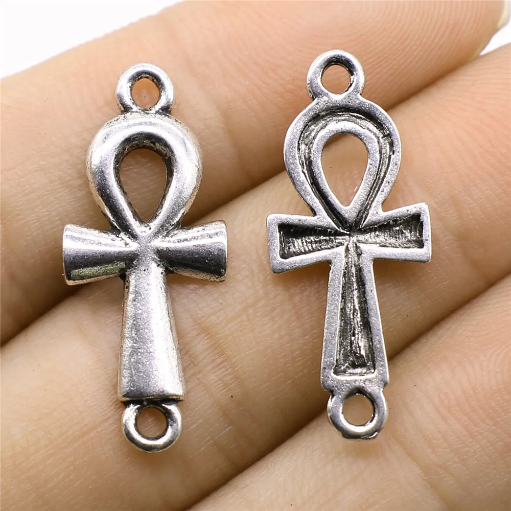 8 шт./лот, подвески Ankh Cross, античный серебряный цвет, подвески Ankh Cross, подвески для браслетов, подвески Ankh Cross - Окраска металла: B14493-12x30mm