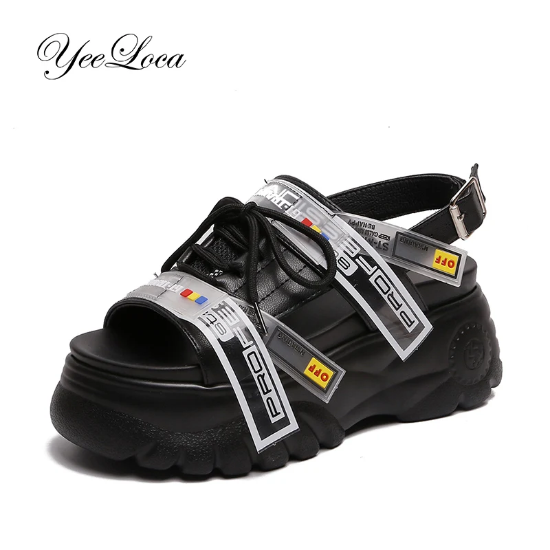 

2019 New Fashion Women Ugly Dad Chunky Platform Sandals Ladies Casual Peep-toe Wedges Shoes Woman Sandalias Mujer Black White