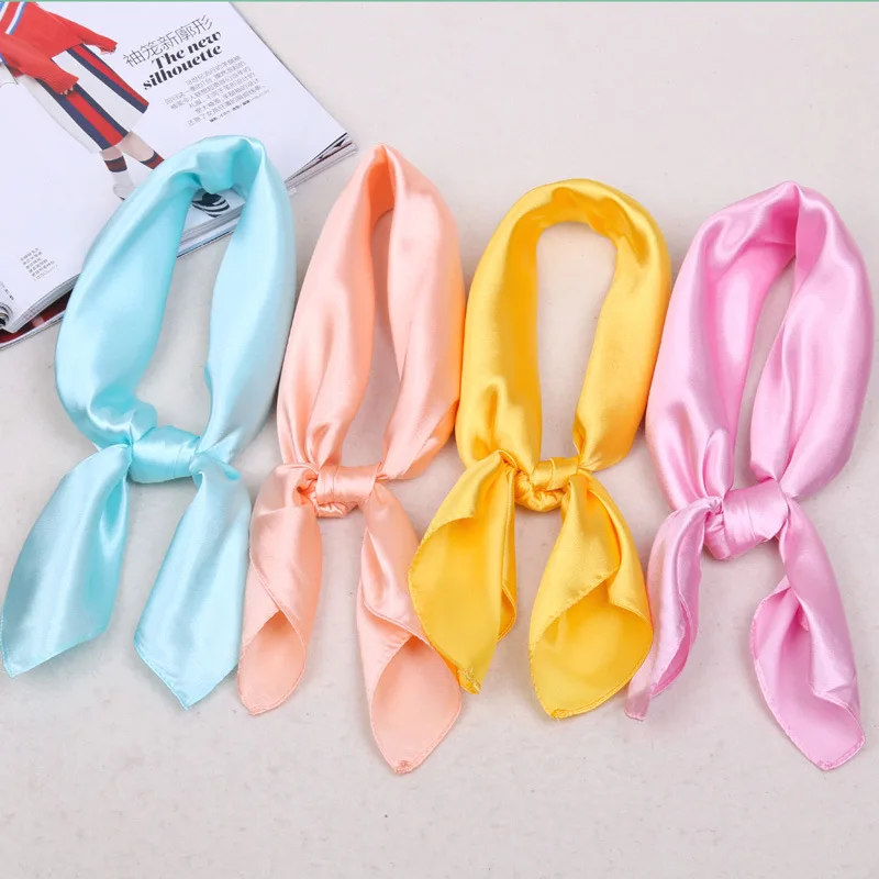 60cm Candy Colors Women Silk Scarf Fashion Silk Shawl Head Covering Ladies Professional Small Squares New Design Silk Scaves 4