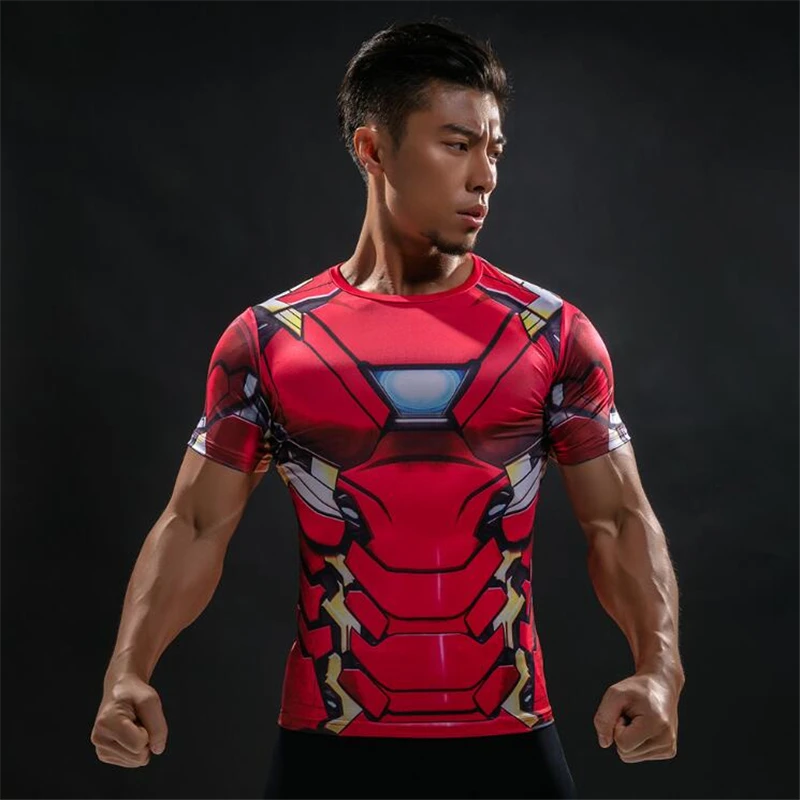 

TUNSECHY Fashion Brand American Captain 3D Digital printing T-Shirt Male Super Hero Superman Fitness Compression T-Shirt