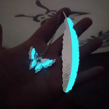 

Copper Feather Glow Big Butterfly Glow Bookmark Retro Pure Copper Fluorescent Feather Silver Plated Bookmark Small Decoration