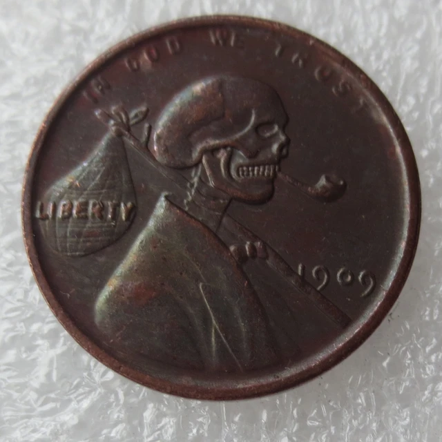 Cheap US(04) Hobo nickel 1909 Lincoln Penny facing skull skeleton zombie Copy Coin