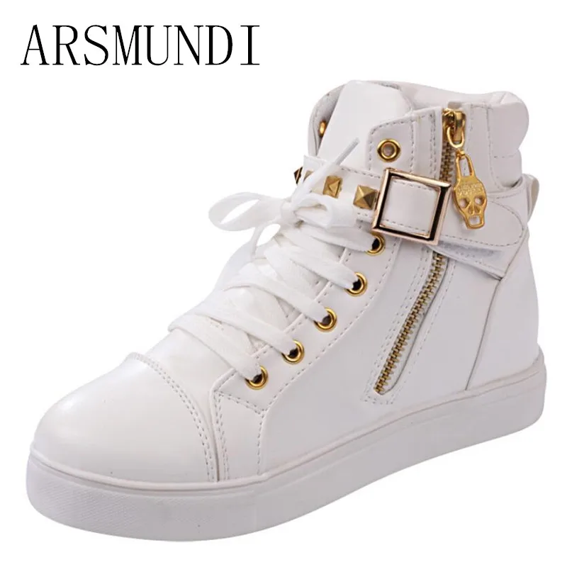 

ARSMUNDI 2018 Spring Casual Women Shoes Fashion Zipper Wedge High Help Solid White Ladies Shoes Free Shipping L198
