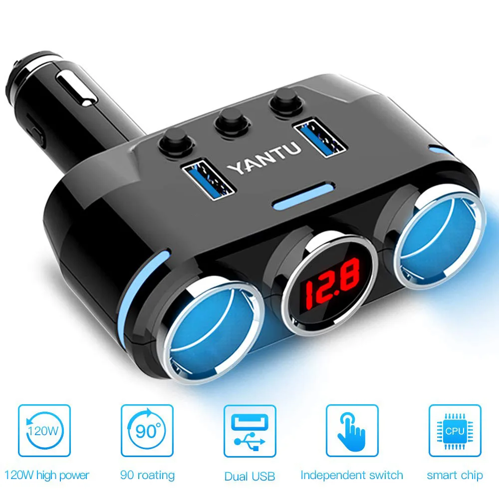 YANTU 12 V 24 Автомобильный Прикуриватель разъем Dual USB Зарядное устройство адаптер 1A +