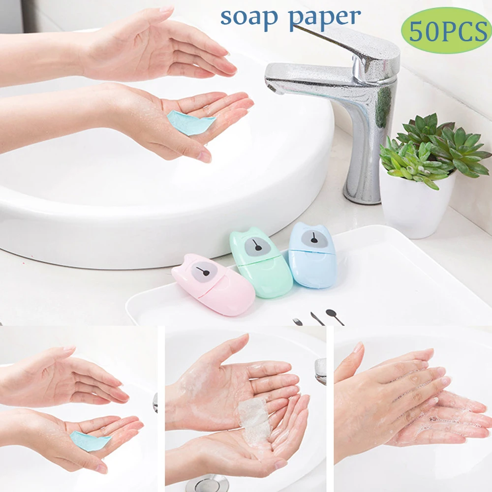 

50Pcs 2019 New Home Convenient Washing Hand Bath Travel Scented Slice Sheets Foaming Box Paper Soap for Outdoor Travel Dropship