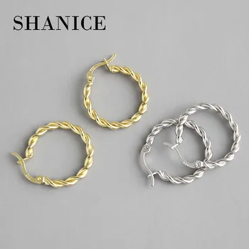 

SHANICE Unique Cool Punk 100% 925 Sterling Silver Retro Mobius Twist Circle Luxury Engagement Hoop Earrings for Women Jewelry